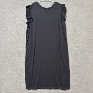 Casual Ruffle Sleeve Dress Charcoal Gray Side Slit Midi Petite Plus XXL